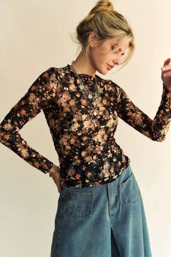 Floral Mesh Layering Top