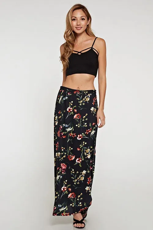 Floral Printed Wrap Maxi Skirt