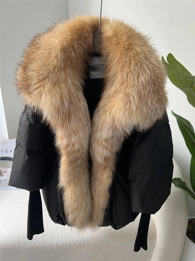 Fur Collar Knit Sleeve Duck Down Jacket
