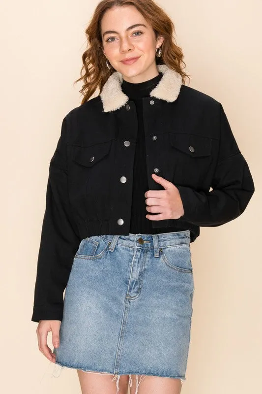 Fur-get About It Fur Lined Crop Jacket - Black