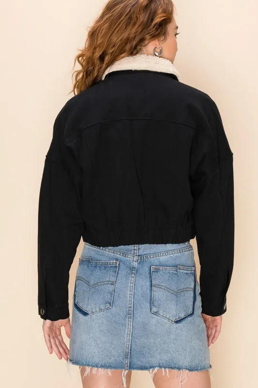 Fur-get About It Fur Lined Crop Jacket - Black