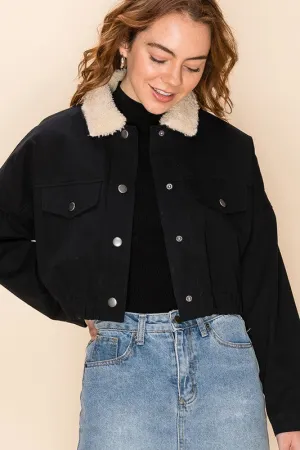 Fur-get About It Fur Lined Crop Jacket - Black