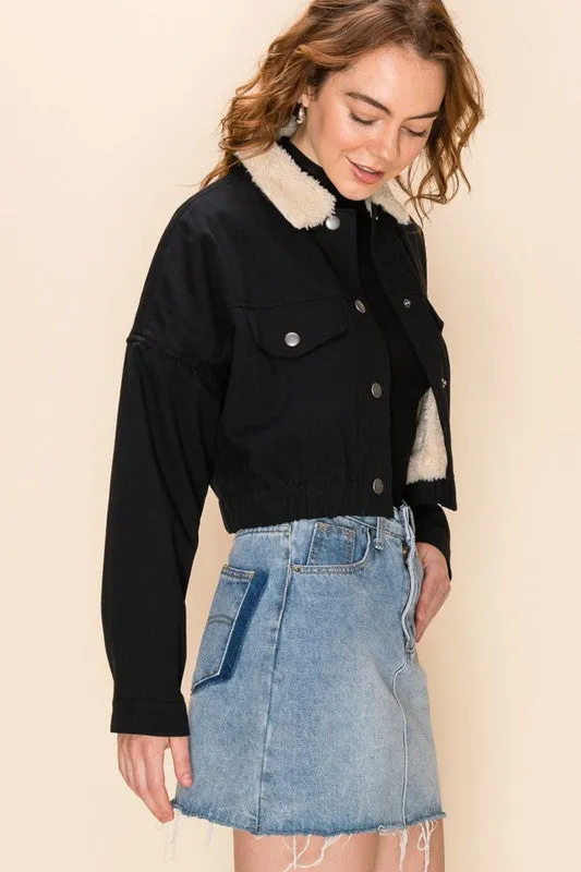 Fur-get About It Fur Lined Crop Jacket - Black
