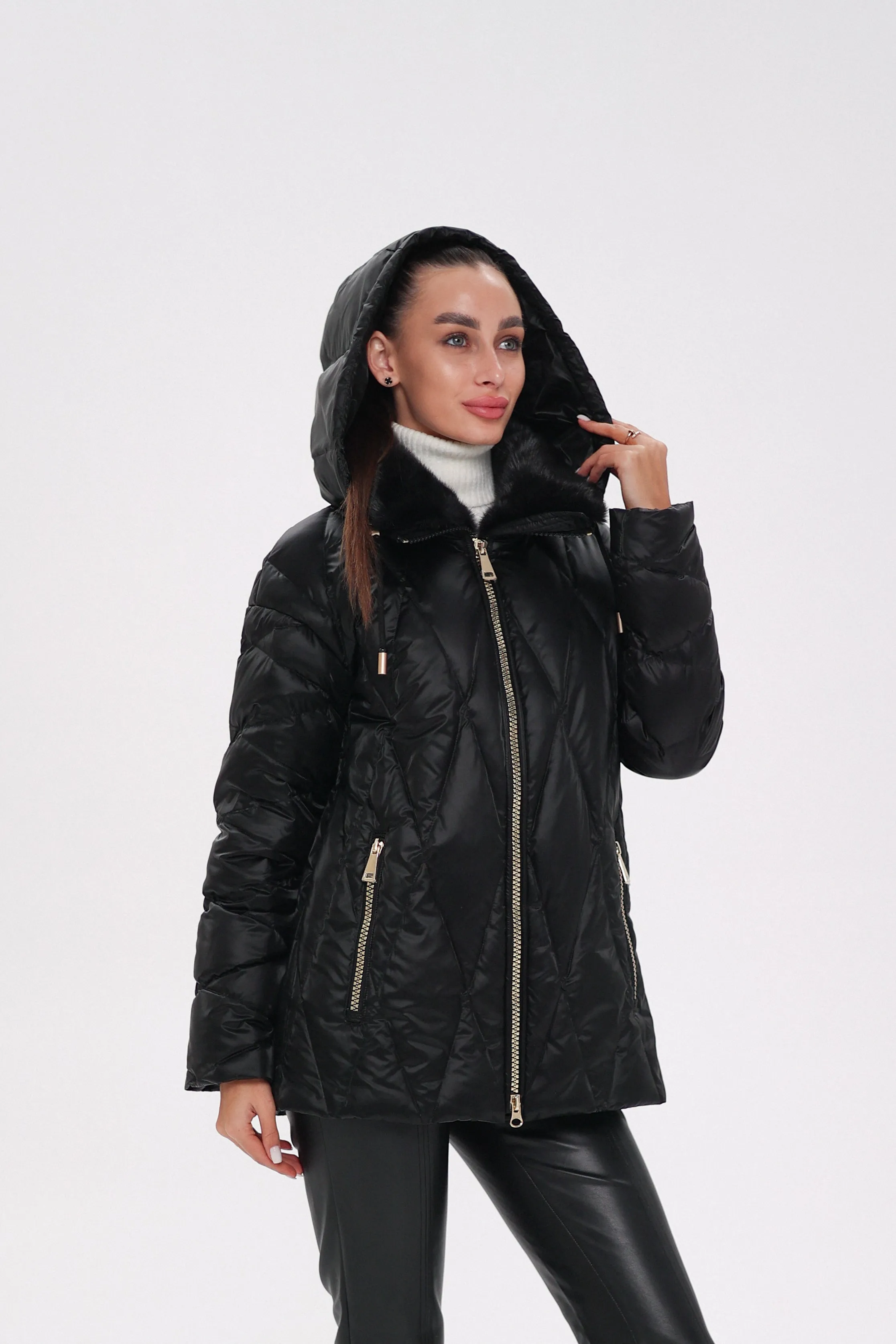 Genuine Mink Fur Trim Down Coat