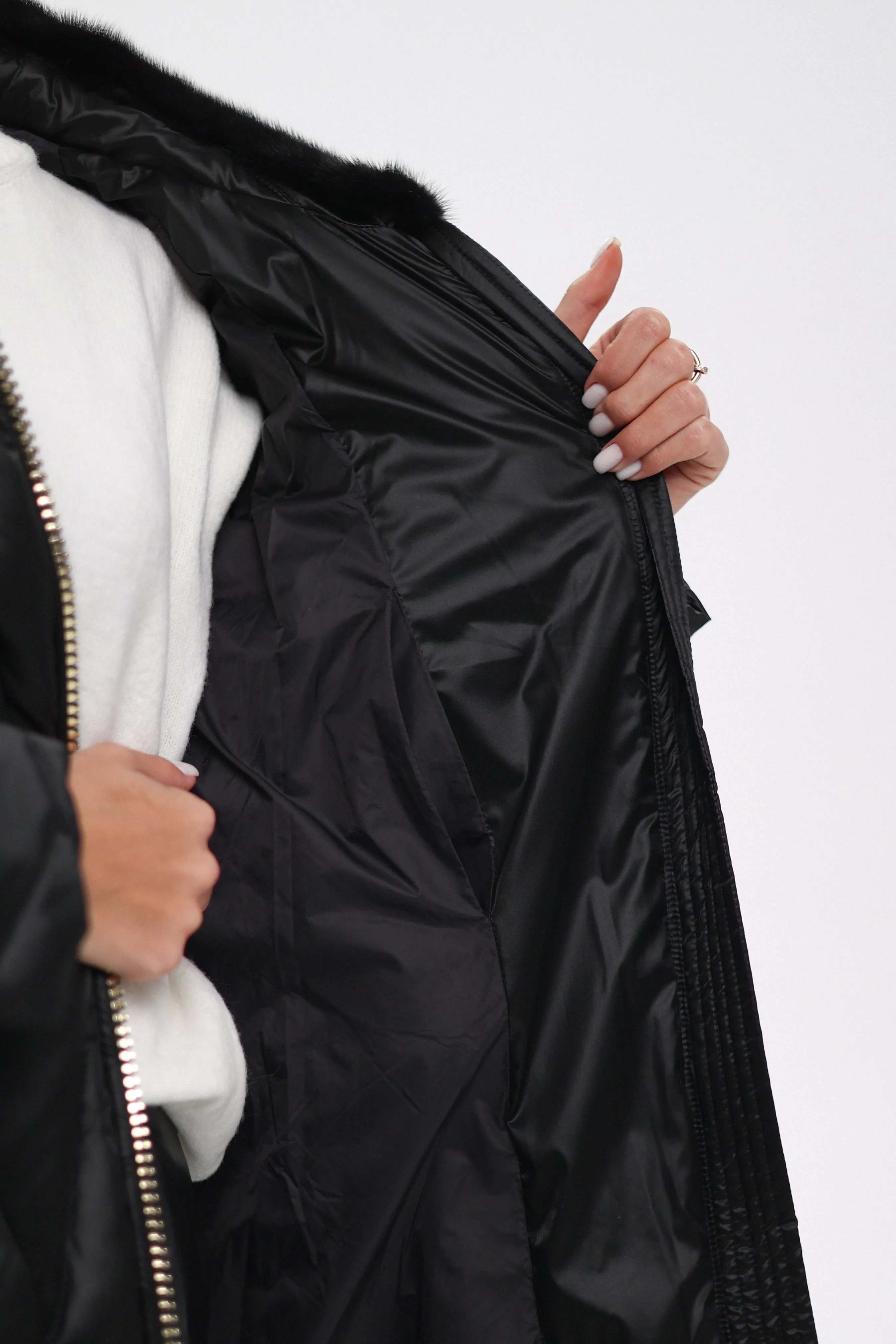 Genuine Mink Fur Trim Down Coat