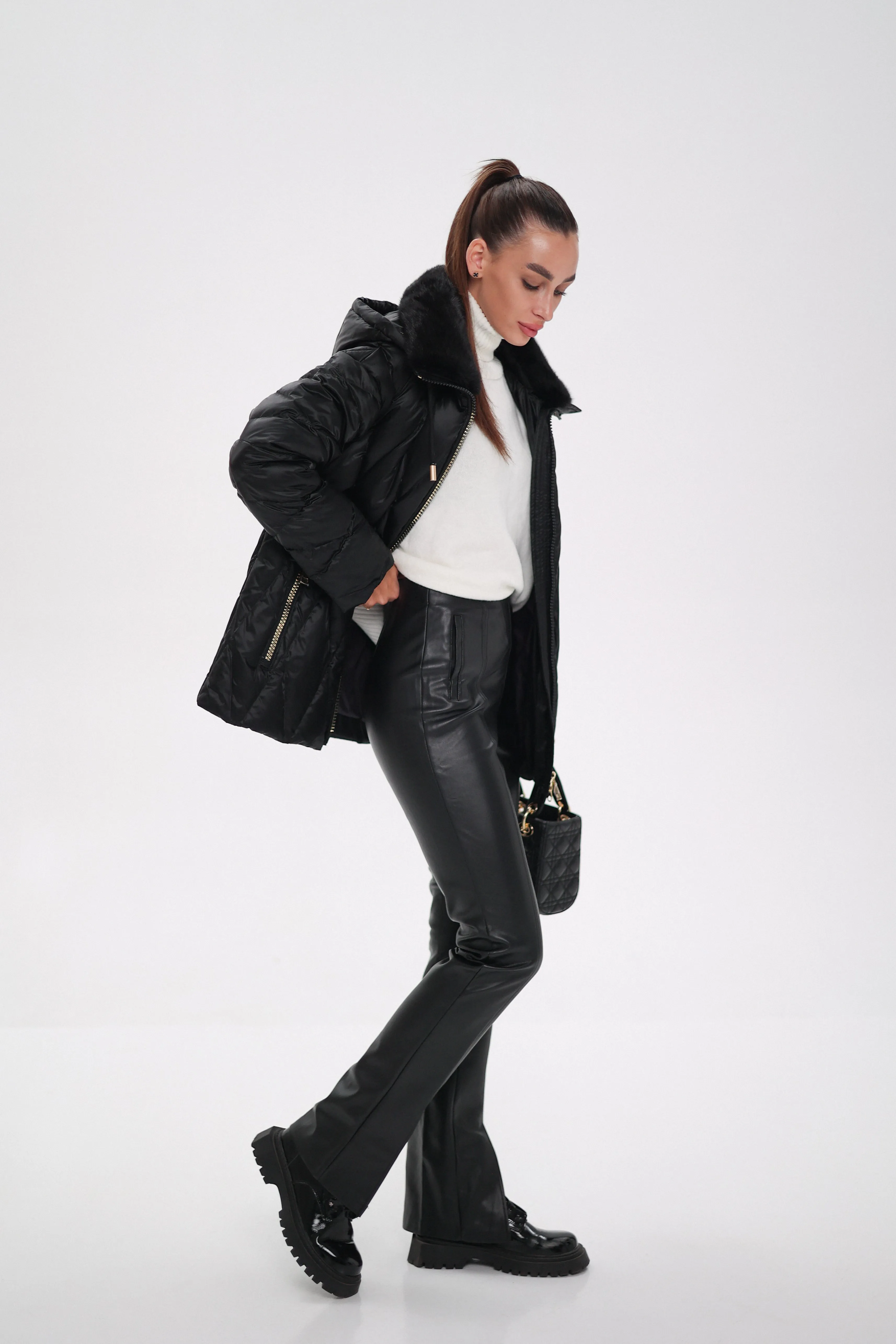 Genuine Mink Fur Trim Down Coat