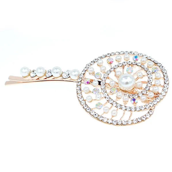 Gold Finish Swirl Pearl and Rhinestone Bridal Hair Clip [pc]