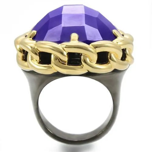 Gold Ruthenium Brass Ring with Milky CZ in Tanzanite for Women Style 0W311