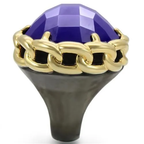 Gold Ruthenium Brass Ring with Milky CZ in Tanzanite for Women Style 0W311