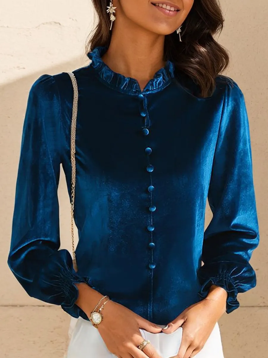 Gold Velvet Ruffled Bottoming Shirt