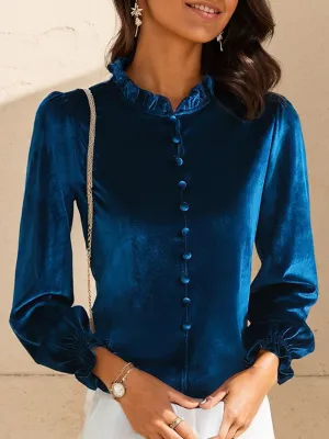 Gold Velvet Ruffled Bottoming Shirt