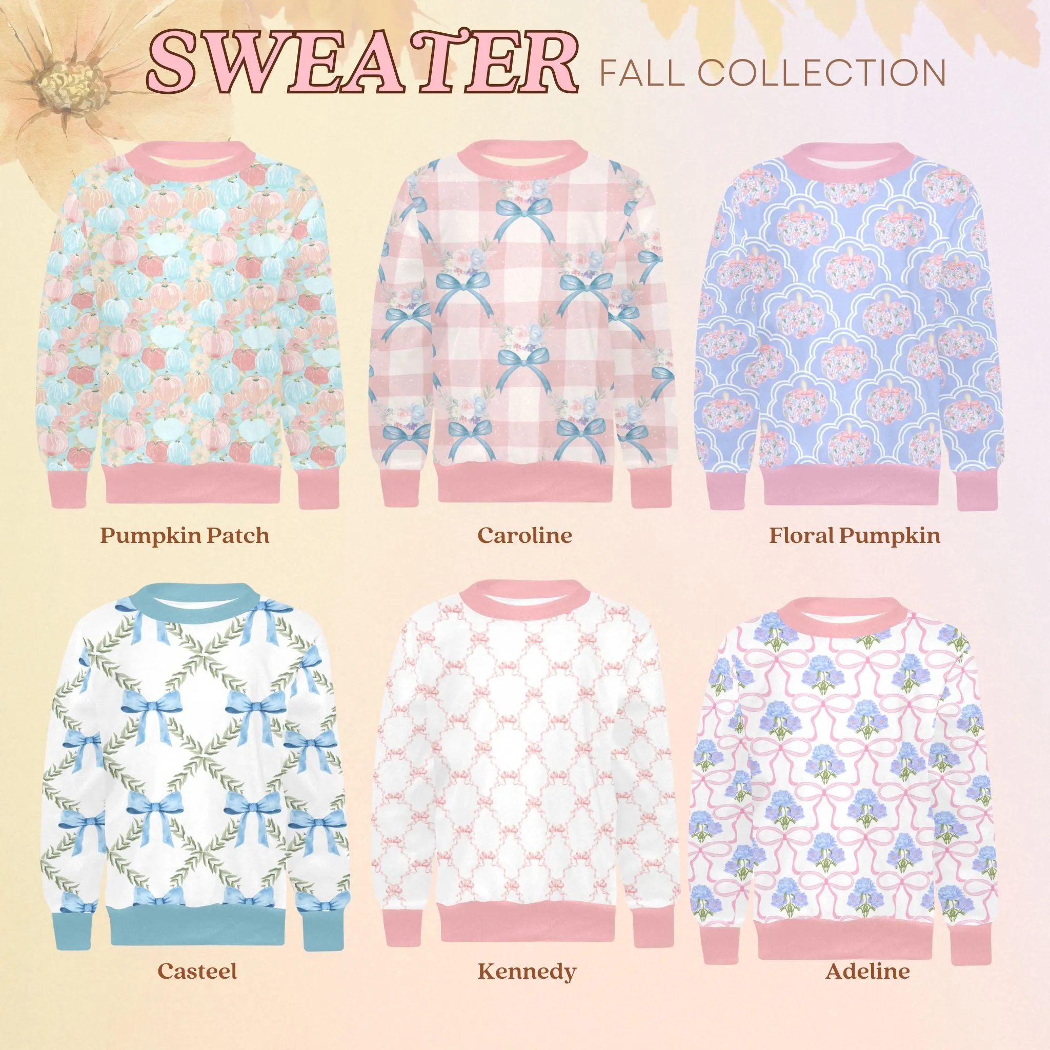 Harper Crew Neck Sweatshirt | Soft Pink and Blue All Over Print | Cozy Fall & Winter Wardrobe Essential