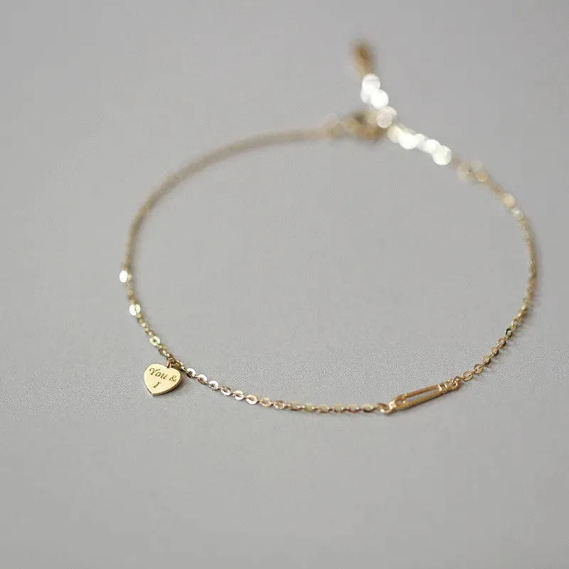 Heart Pendant You & I Gold Bracelet
