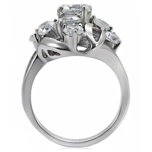 High polished (no plating) Stainless Steel Ring with AAA Grade CZ in Clear for Women Style TK074