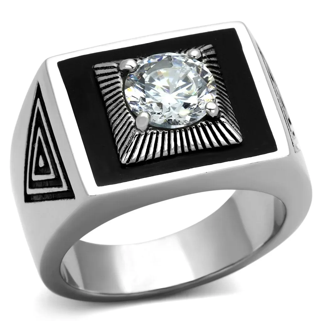High polished (no plating) Stainless Steel Ring with AAA Grade CZ in Clear for Women Style TK1053