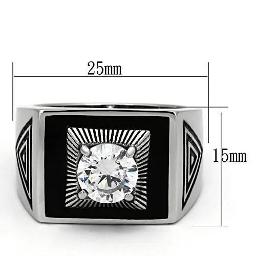 High polished (no plating) Stainless Steel Ring with AAA Grade CZ in Clear for Women Style TK1053