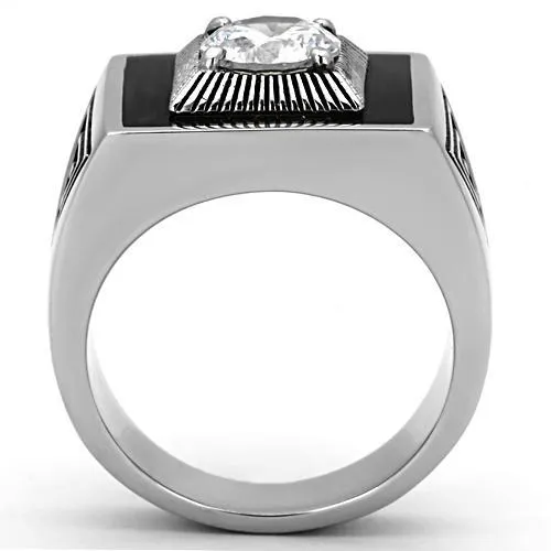 High polished (no plating) Stainless Steel Ring with AAA Grade CZ in Clear for Women Style TK1053
