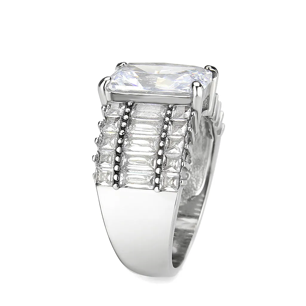 High polished (no plating) Stainless Steel Ring with AAA Grade CZ in Clear for Women Style TK3775