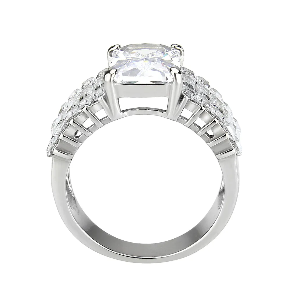 High polished (no plating) Stainless Steel Ring with AAA Grade CZ in Clear for Women Style TK3775