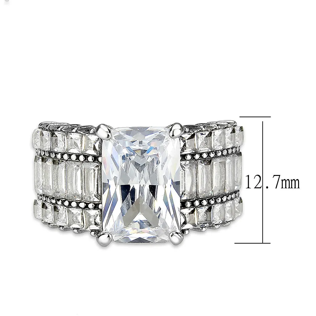 High polished (no plating) Stainless Steel Ring with AAA Grade CZ in Clear for Women Style TK3775