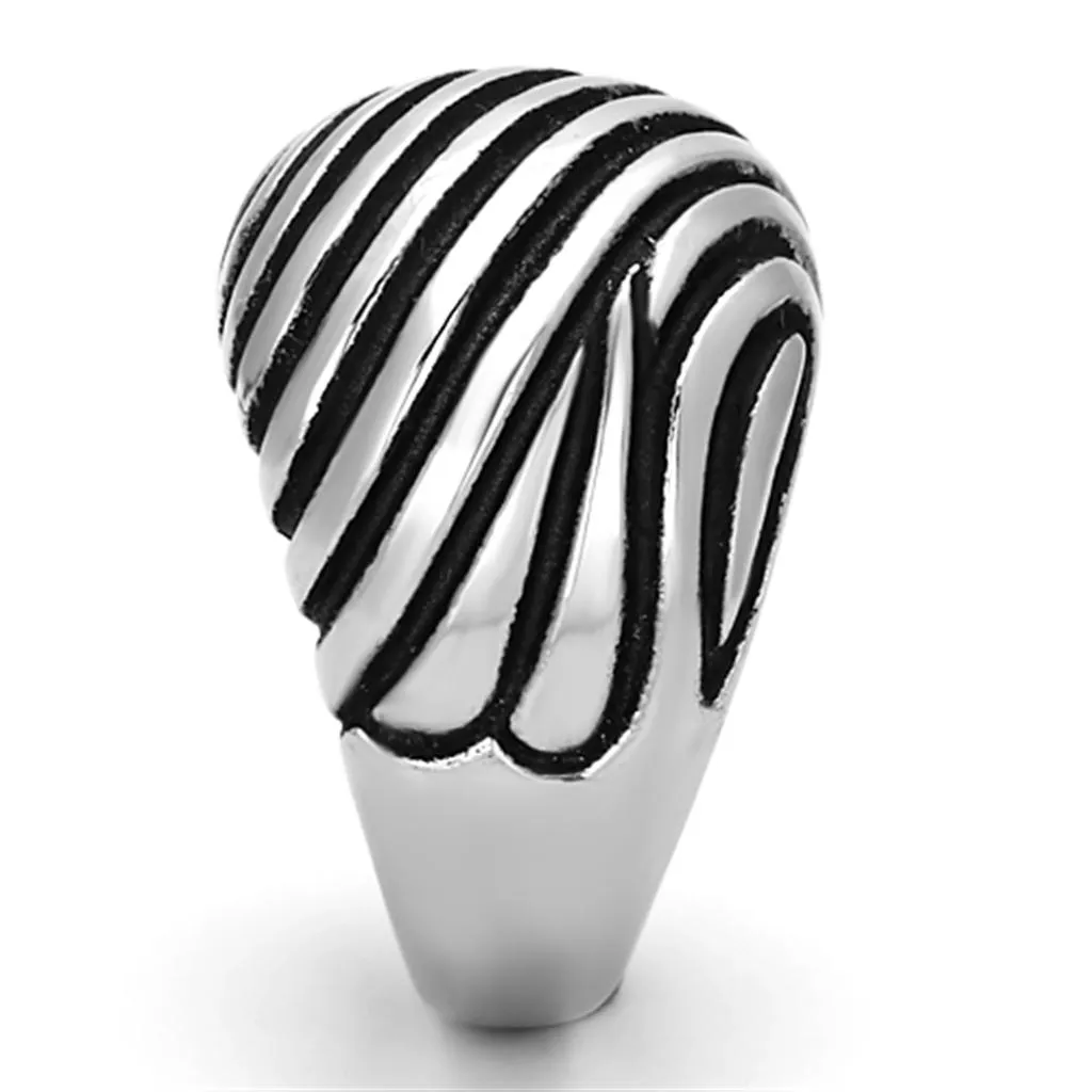 High polished (no plating) Stainless Steel Ring with Epoxy in Jet for Women Style TK929