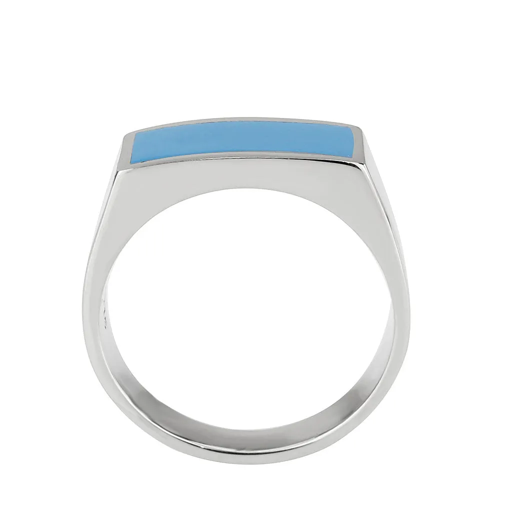 High polished (no plating) Stainless Steel Ring with Epoxy in SeaBlue for Women Style TK3770
