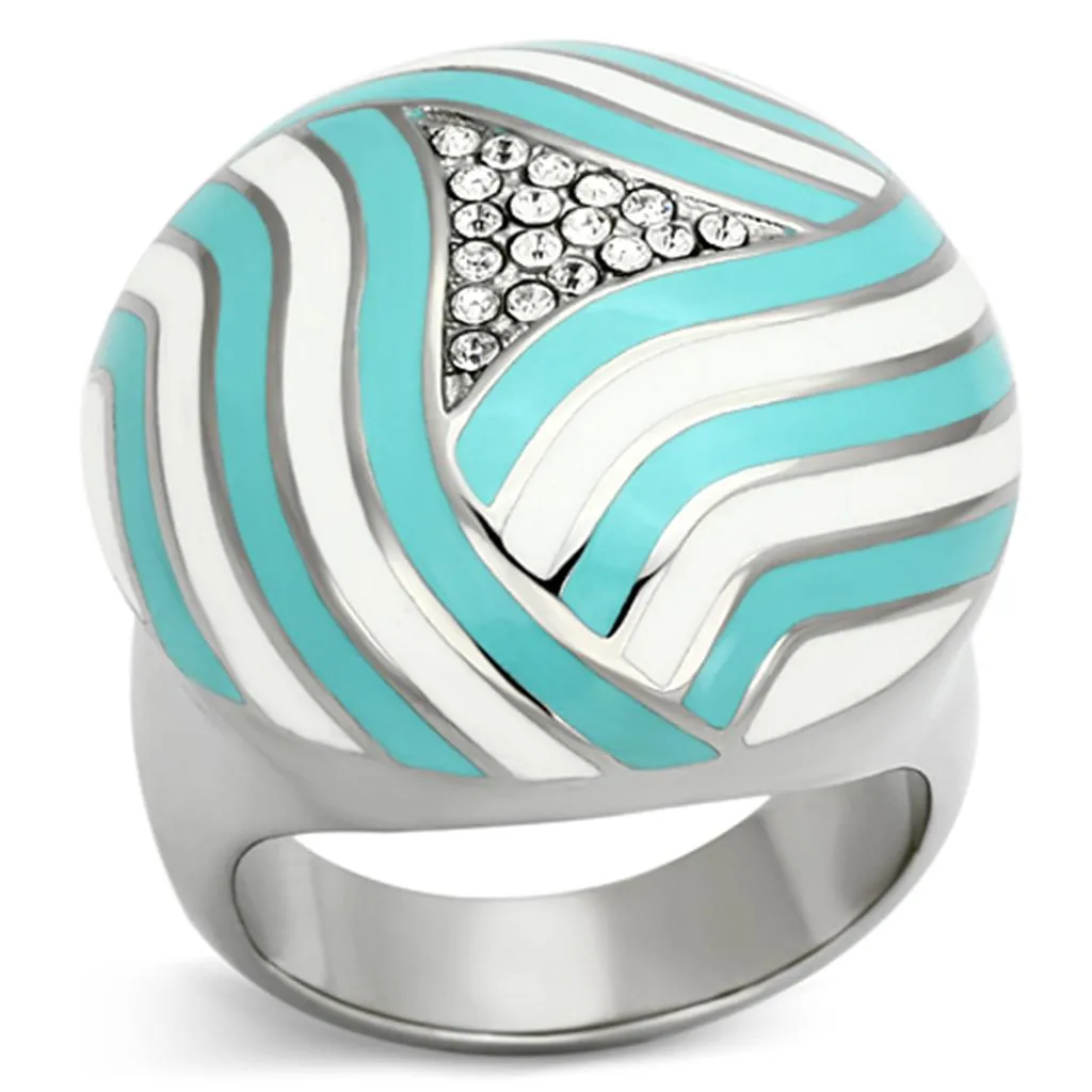High polished (no plating) Stainless Steel Ring with Top Grade Crystal in Clear for Women Style TK1138