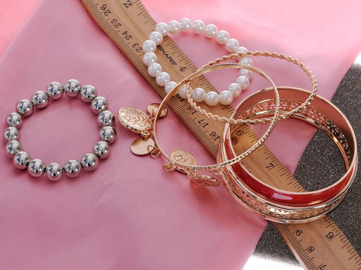 Indian Layering Pearl Dangling Red Bangle Bracelets