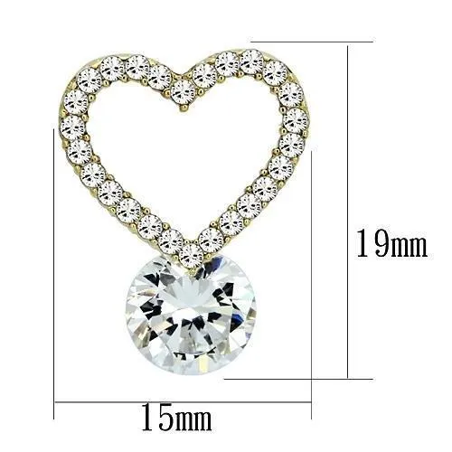 IP Gold(Ion Plating) Stainless Steel Earrings with AAA Grade CZ in Clear for Women Clear Stone Color Style TK1045