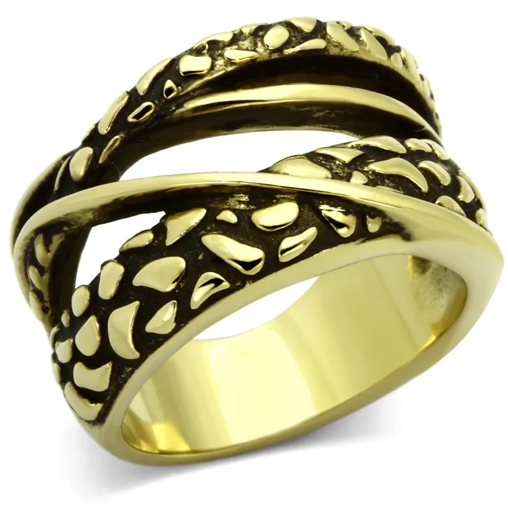 IP Gold(Ion Plating) Stainless Steel Ring with No Stone for Women Style TK1025