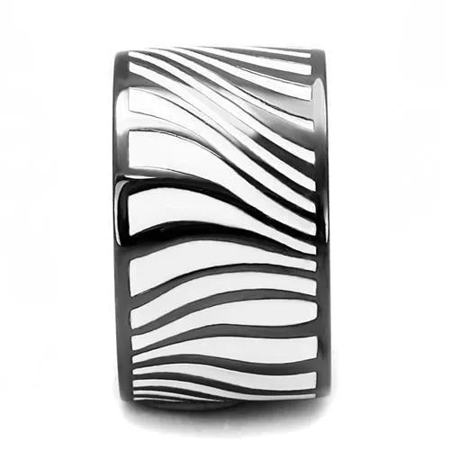 IP Light Black (IP Gun) Stainless Steel Ring with Epoxy in White for Women Style TK3171