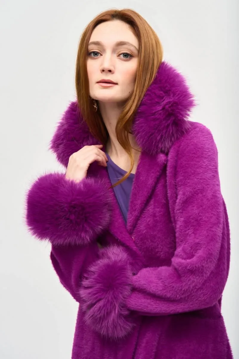 Joseph Ribkoff Detachable Faux Fur Trim Long Sleeve Coat 243923