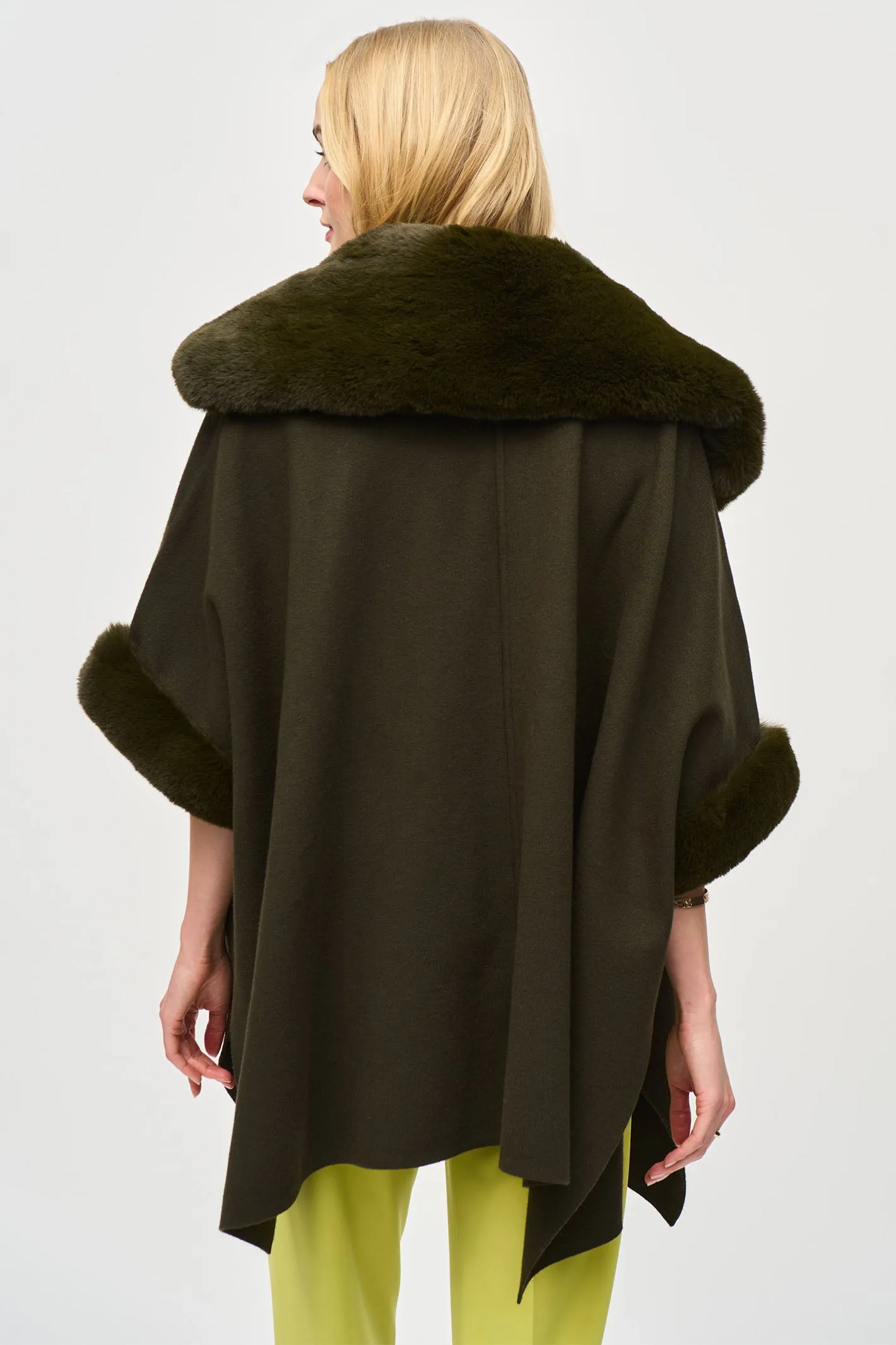 Joseph Ribkoff Faux Fur Edged Cape Khaki Green 243930