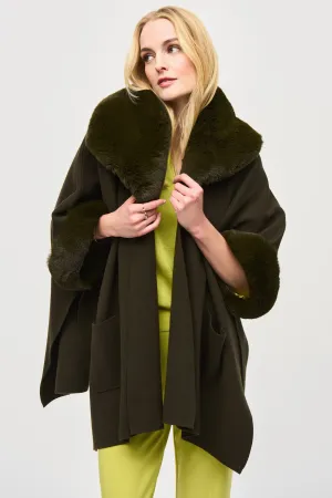 Joseph Ribkoff Faux Fur Edged Cape Khaki Green 243930