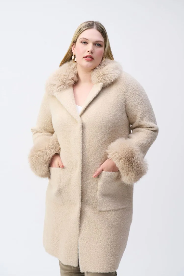 Joseph Ribkoff Feather Yarn and Faux Fur Sweater Coat #243923