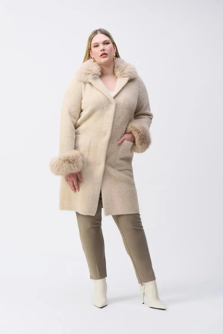 Joseph Ribkoff Feather Yarn and Faux Fur Sweater Coat #243923