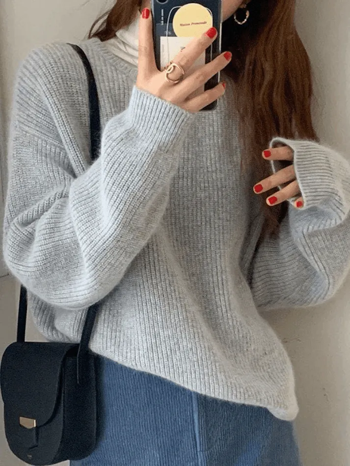 Joskaa Solid Color Crew Neck Pullover Sweater