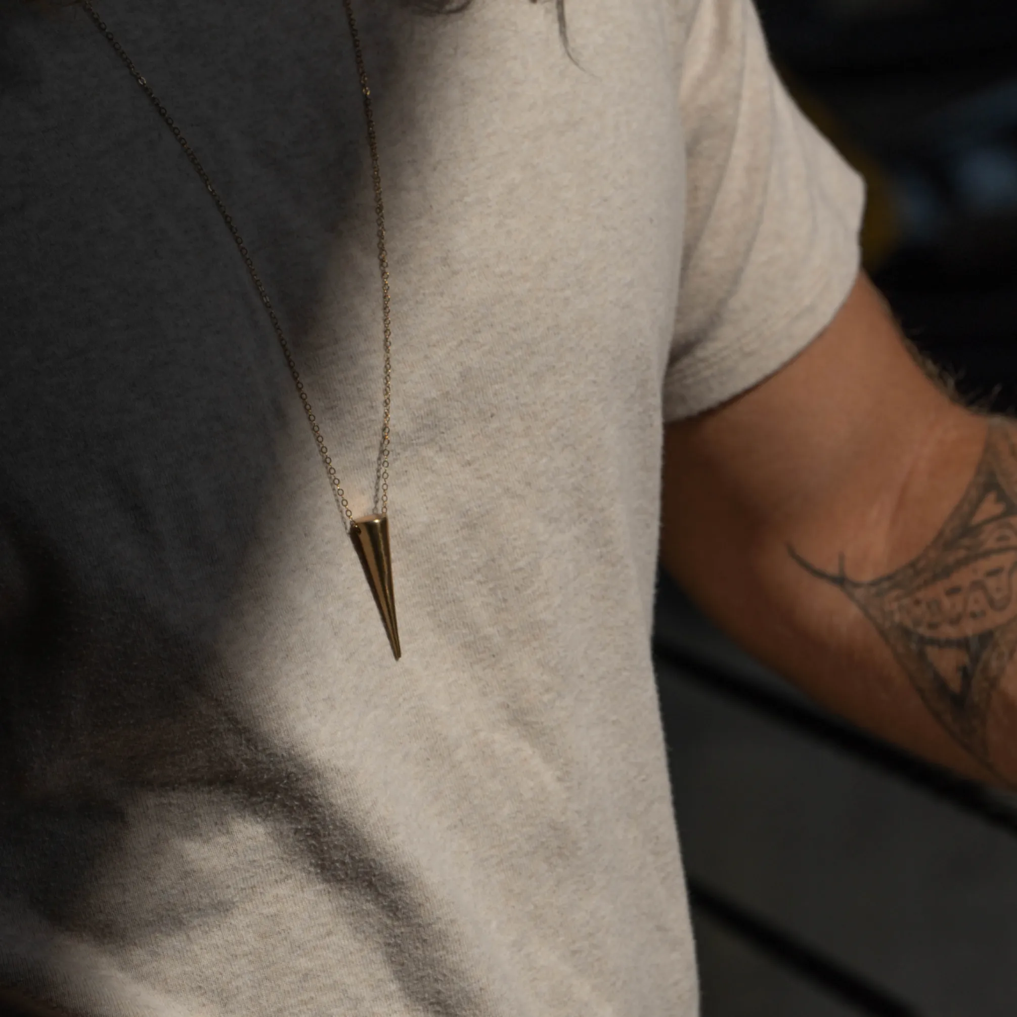 Large Brass Spike Layering Necklace
