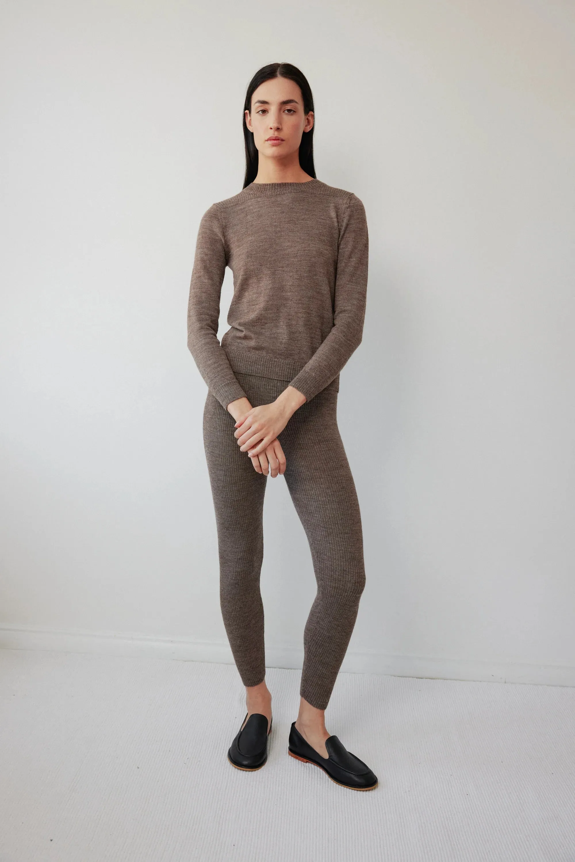 LAYERING RIB CREWNECK - HEATHER BROWN