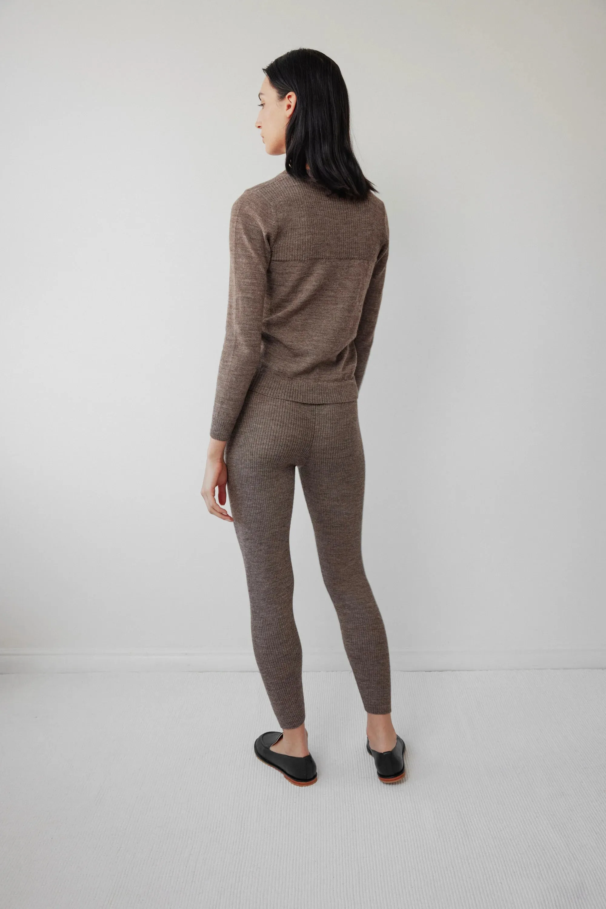 LAYERING RIB CREWNECK - HEATHER BROWN