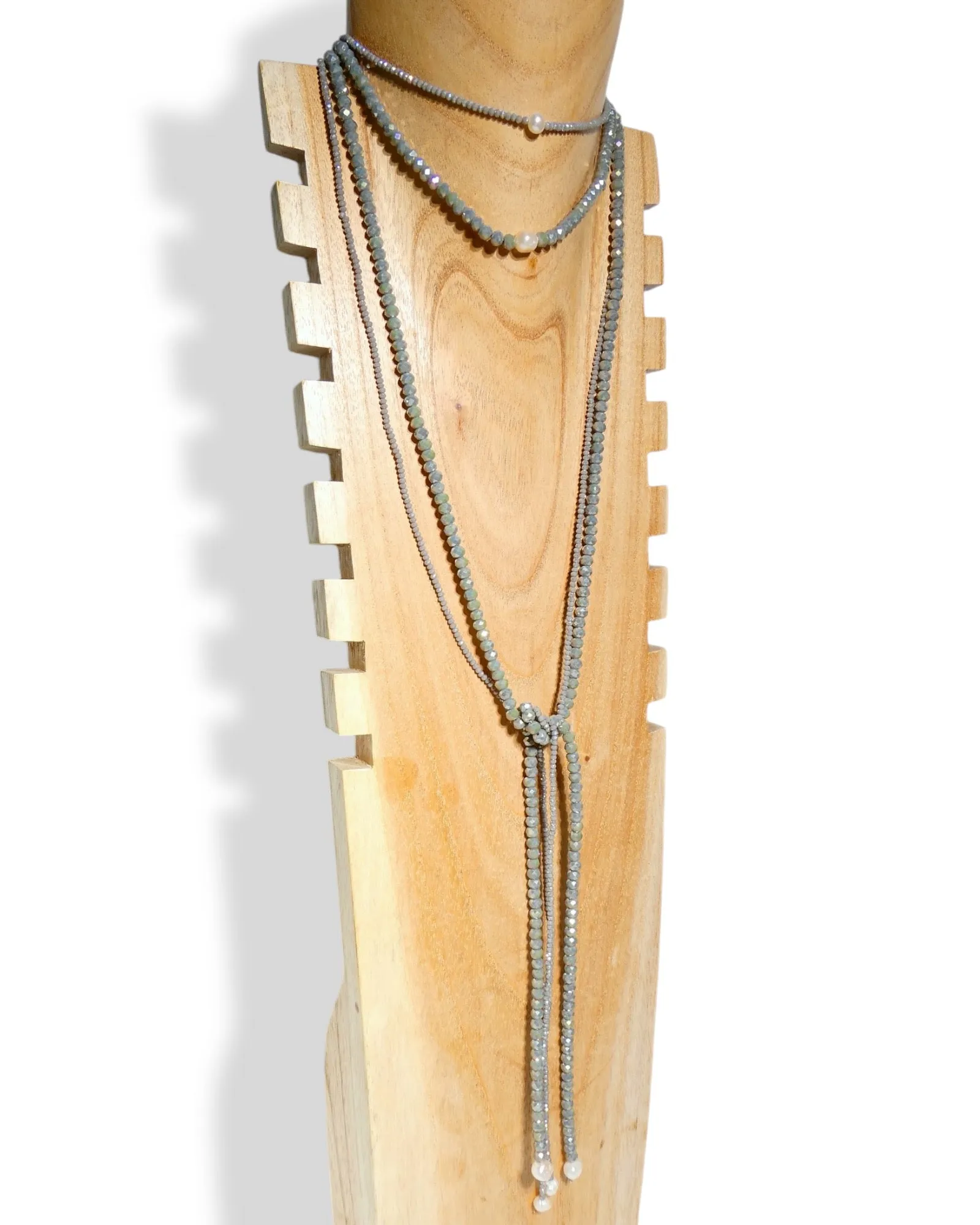 Light Crystal Beaded Lariat Wrap Necklaces with Pearl Centerpiece Bead