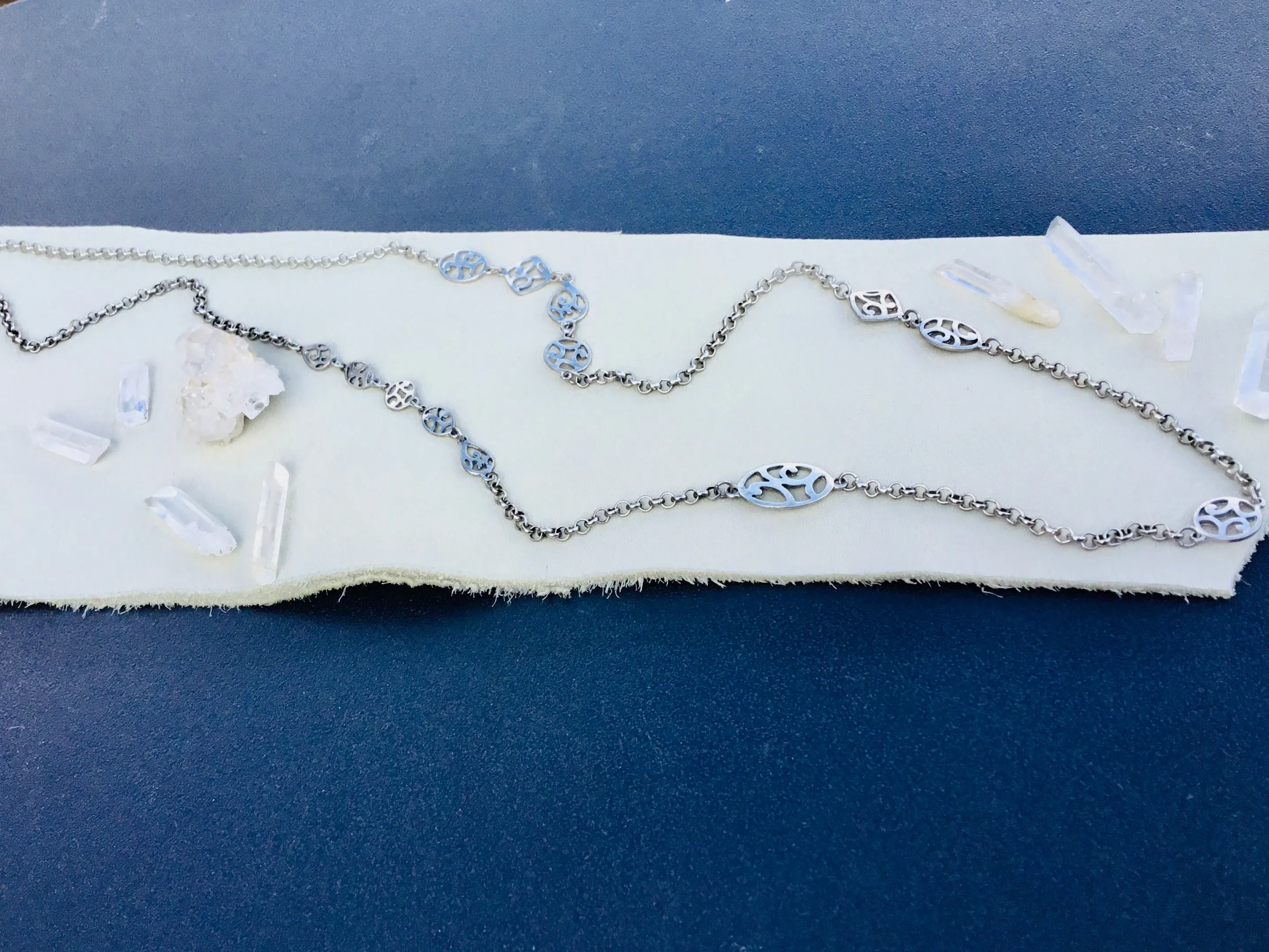Long silver layering necklace