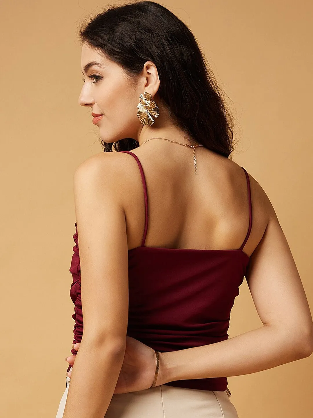 Maroon Solid Shoulder Straps Top