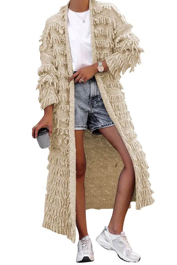 MB FASHION  Long Fringe Textured Open-Front Cardigan COAT 1282LY