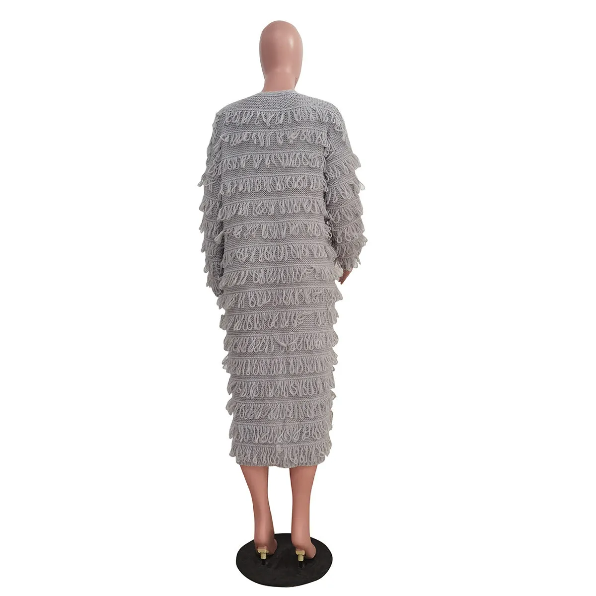 MB FASHION  Long Fringe Textured Open-Front Cardigan COAT 1282LY
