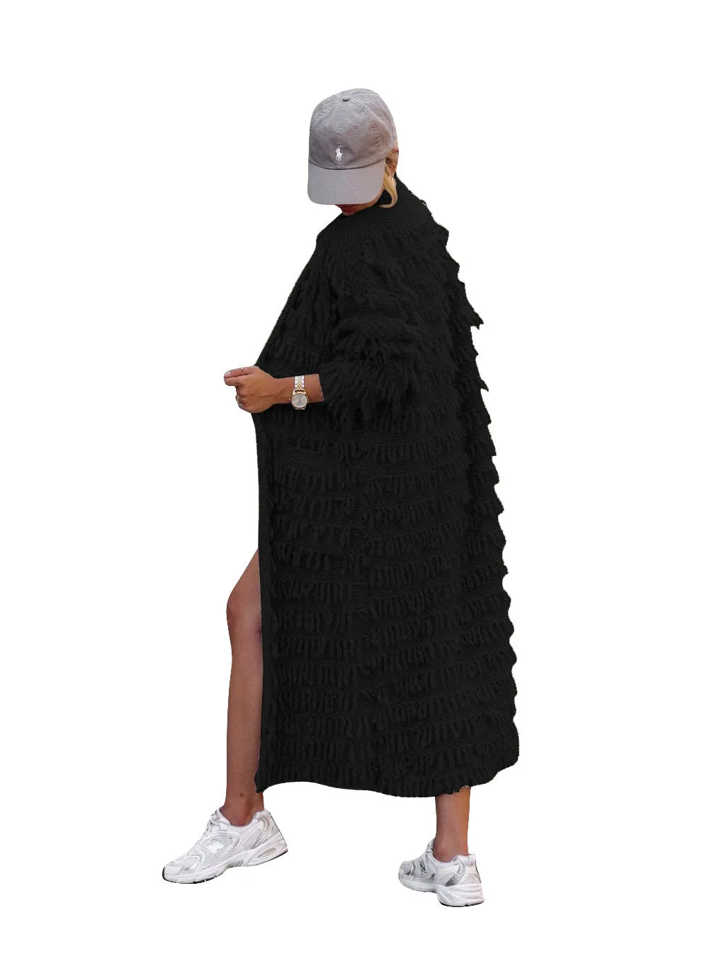 MB FASHION  Long Fringe Textured Open-Front Cardigan COAT 1282LY