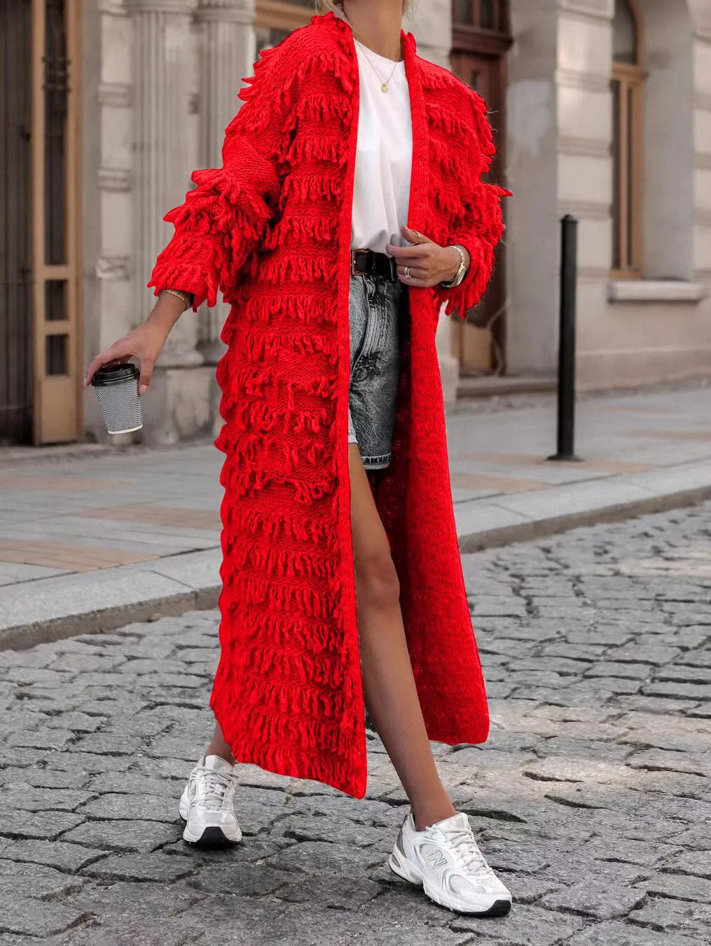 MB FASHION  Long Fringe Textured Open-Front Cardigan COAT 1282LY