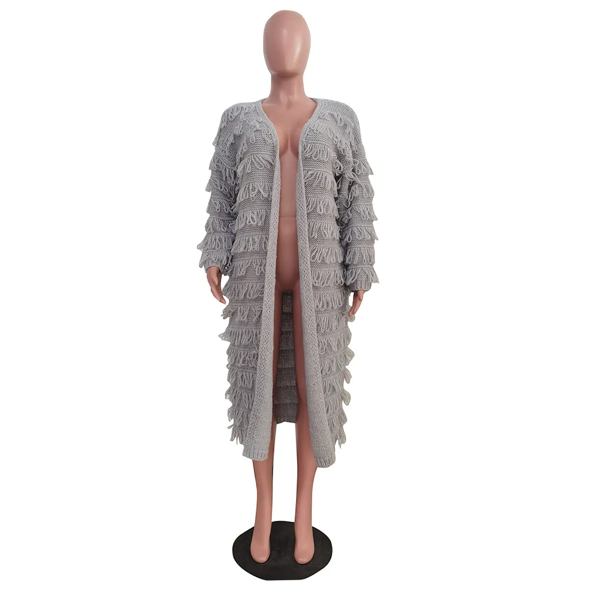 MB FASHION  Long Fringe Textured Open-Front Cardigan COAT 1282LY