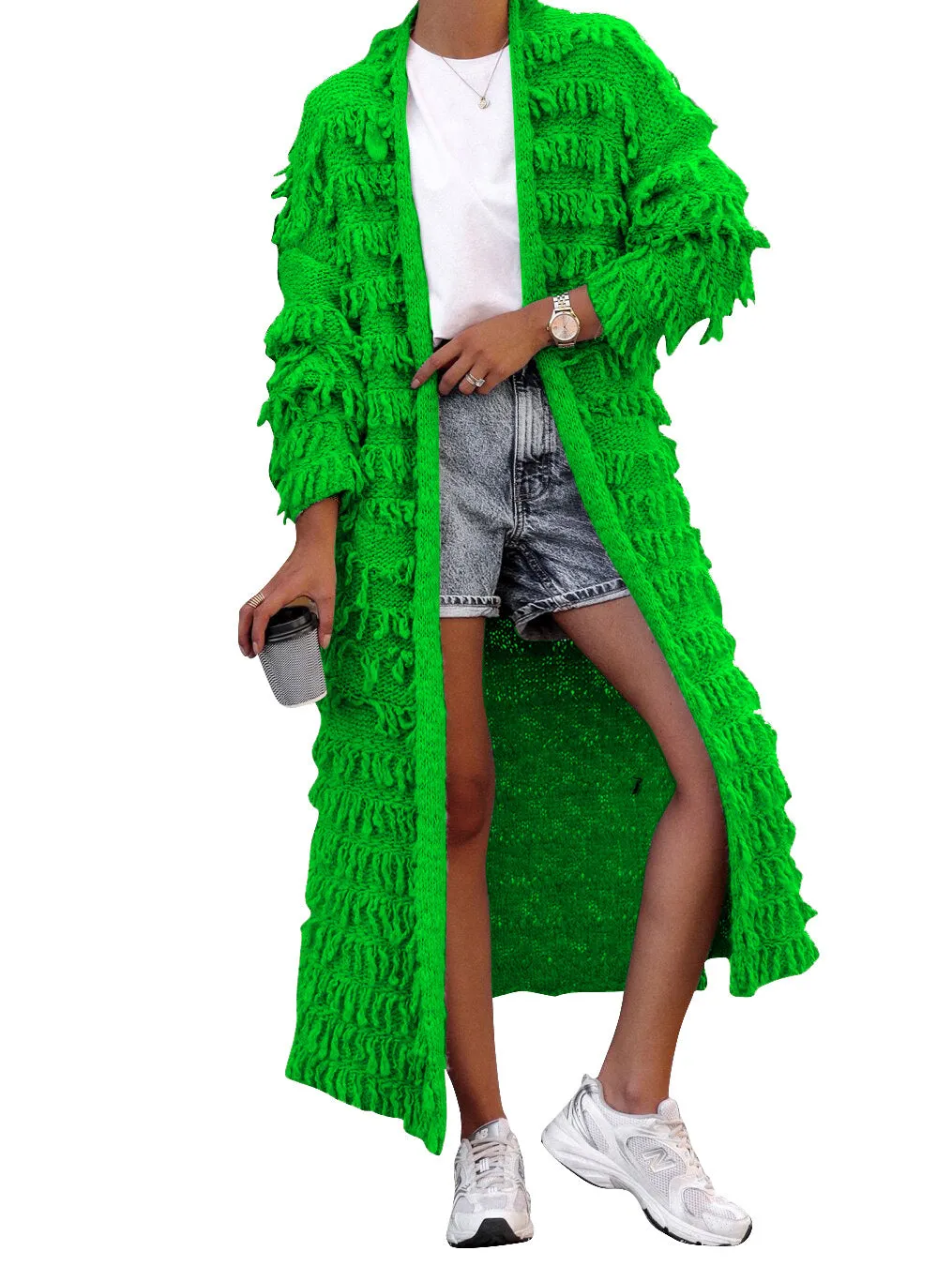 MB FASHION  Long Fringe Textured Open-Front Cardigan COAT 1282LY