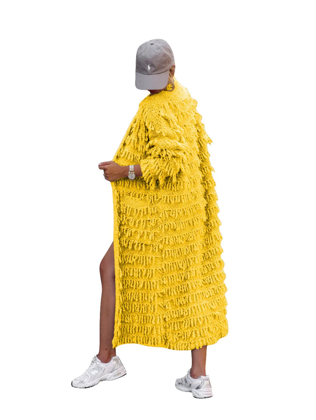 MB FASHION  Long Fringe Textured Open-Front Cardigan COAT 1282LY